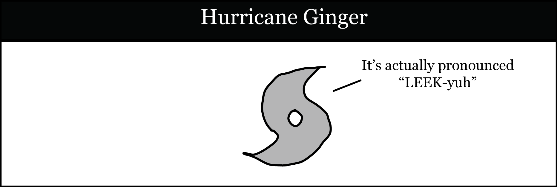 Hurricane Ginger. Picture is of a hurricane symbol saying "It's actually pronounced LEEK-yuh"