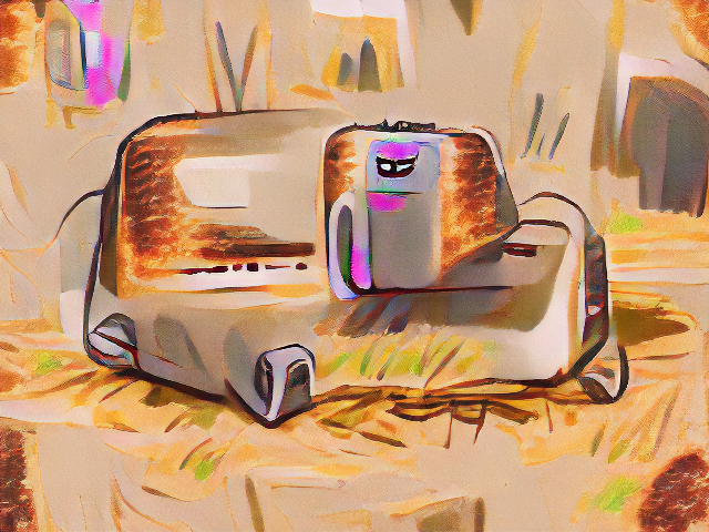 It looks like a marker drawing of a toaster-sized object with rounded corners, but with far more lumps and protrubrances and the upper corners all are textured like toast. A single cartoon eye looks tiredly out from the upper right of the object.