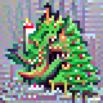 There is christmas tree texture on the right, and the left appears to be a writhing mass of green coils. There are tiny flames visible but the dragon itself requires imagination.