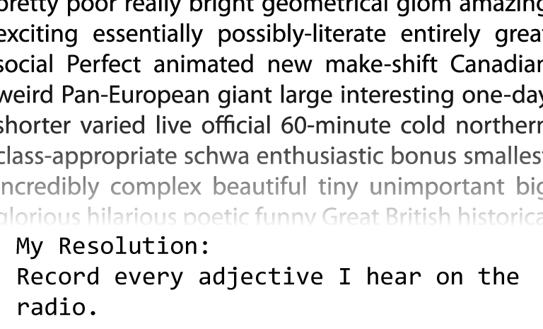 My Resolution: Record every adjective I hear on the radio.