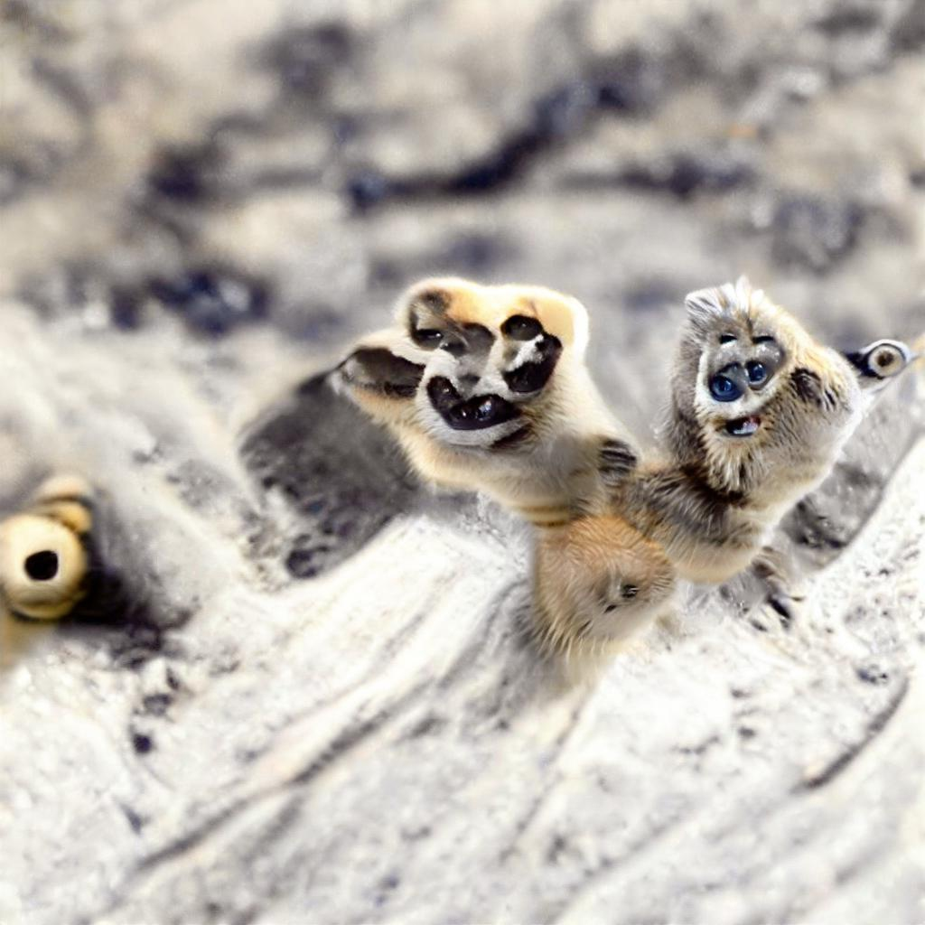 Macro shot of grey bark with something furry in focus. It has at least two heads and an uncoutntable number of eyes.