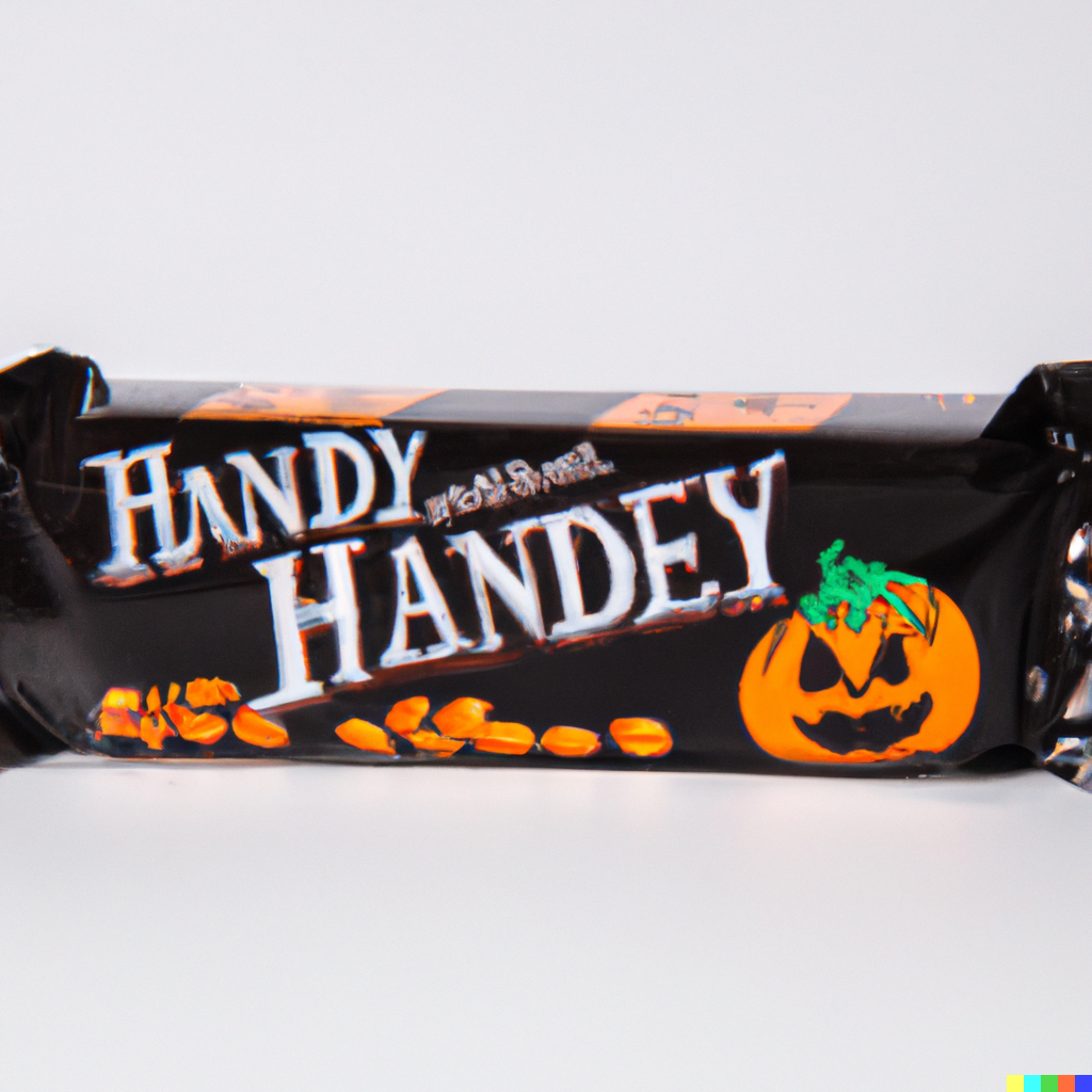 A black bar with a pumpkin and orange bits, labeled "Handy Handey"