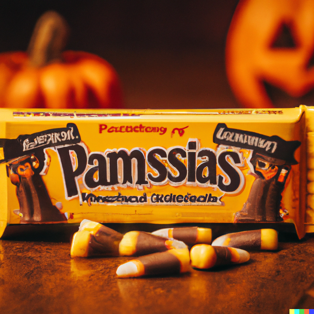A bar with chocolate pillars on it, labeled "Pamssias"