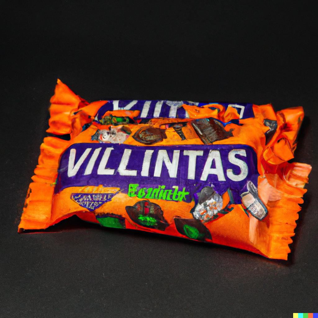 Two candy bars labeled "Villintas". Items are pictured on the bars, but they're completely unidentifiable.