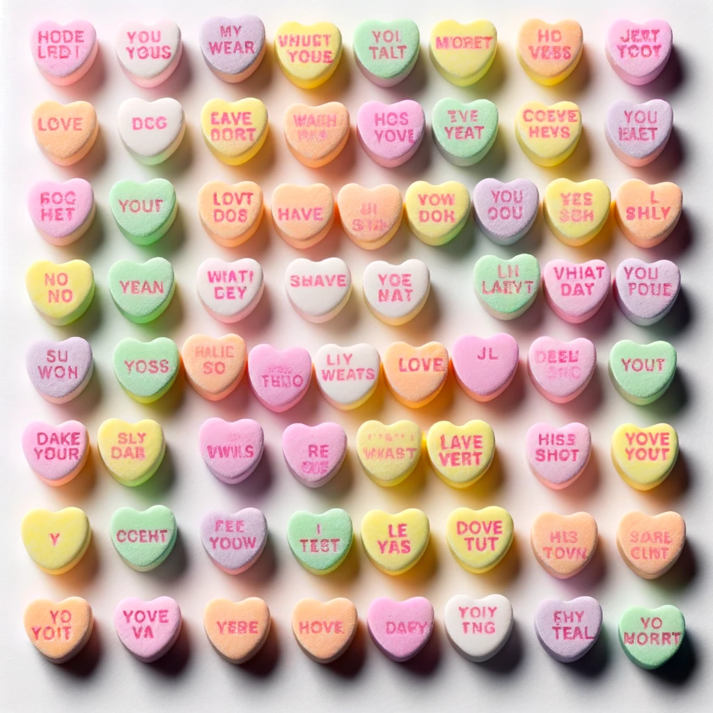 DALL-E3 generates candy hearts