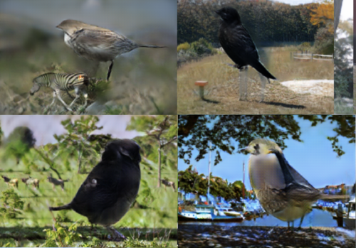 One bird is huge with long legs and sort of floating behind a zebra. Another definitely has ghostly white giraffe legs. Another is huge and blobby and black. Another looks more like a blob of transparent ectoplasm has engulfed a giraffe.