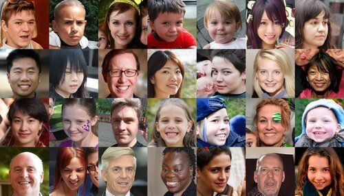 Grid of human faces generated by StyleGAN2. Many would pass for human faces at first glance, although a few have weird stripes on their cheeks or seem slightly distorted. The backgrounds are the worst - at the edges of a few of the images, there are highly, highly distorted faces.