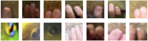 Pink human fingertips seen against a green background Pink human fingertips seen against a green background