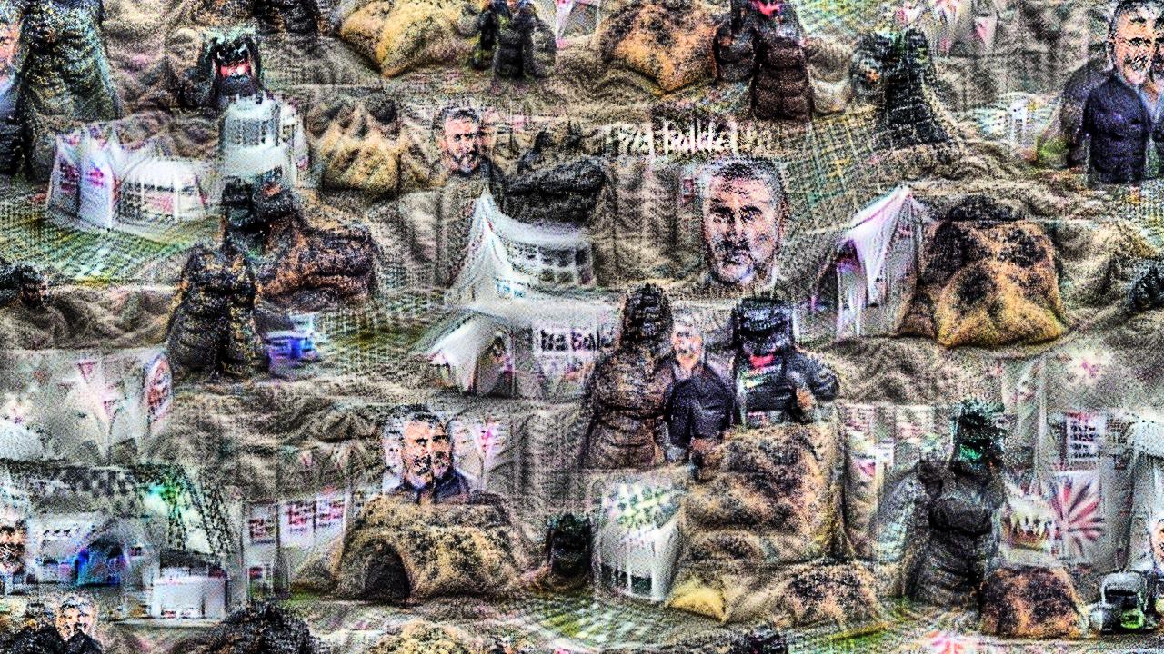 Paul Hollywood from the Great British Bakeoff is unmistakeable, and repeated several times. Godzilla is less distinct, but vaguely godzilla-shaped and godzilla-textured Paul Hollywood from the Great British Bakeoff is unmistakeable, and repeated several times. Godzilla is less distinct, but vaguely godzilla-shaped and godzilla-textured