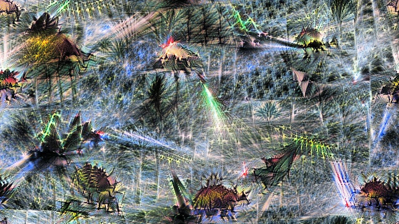 You would have to know they're stegosauruses, but they're definitely spiky, and the air is filled pretty solidly with lasers. You would have to know they're stegosauruses, but they're definitely spiky, and the air is filled pretty solidly with lasers.