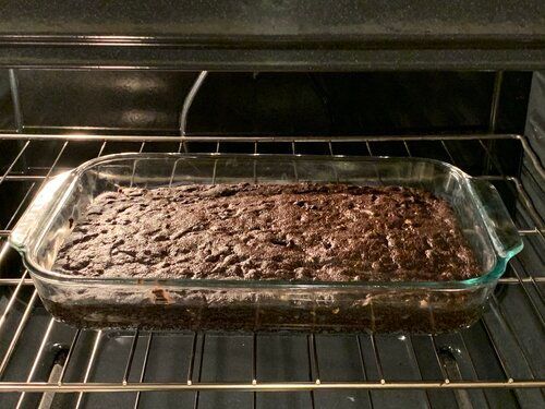 pan of brownies in the oven