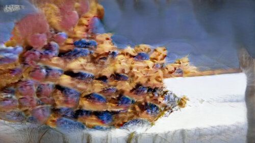 Is it a giant honeycomb cereal studded with blueberries and grapes? Nice tablecloth texture.