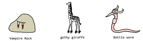 vampire rock, gothy giraffe, battle worm vampire rock, gothy giraffe, battle worm