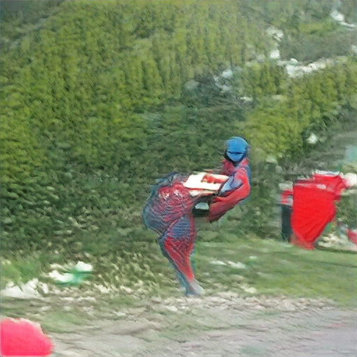 Lush green in the background, and a red and blue bipedal figure in the foreground. Body shape and legs more closely resemble an emu than anything else. Maybe that's a rectangle of pizza on its back? Lush green in the background, and a red and blue bipedal figure in the foreground. Body shape and legs more closely resemble an emu than anything else. Maybe that's a rectangle of pizza on its back?