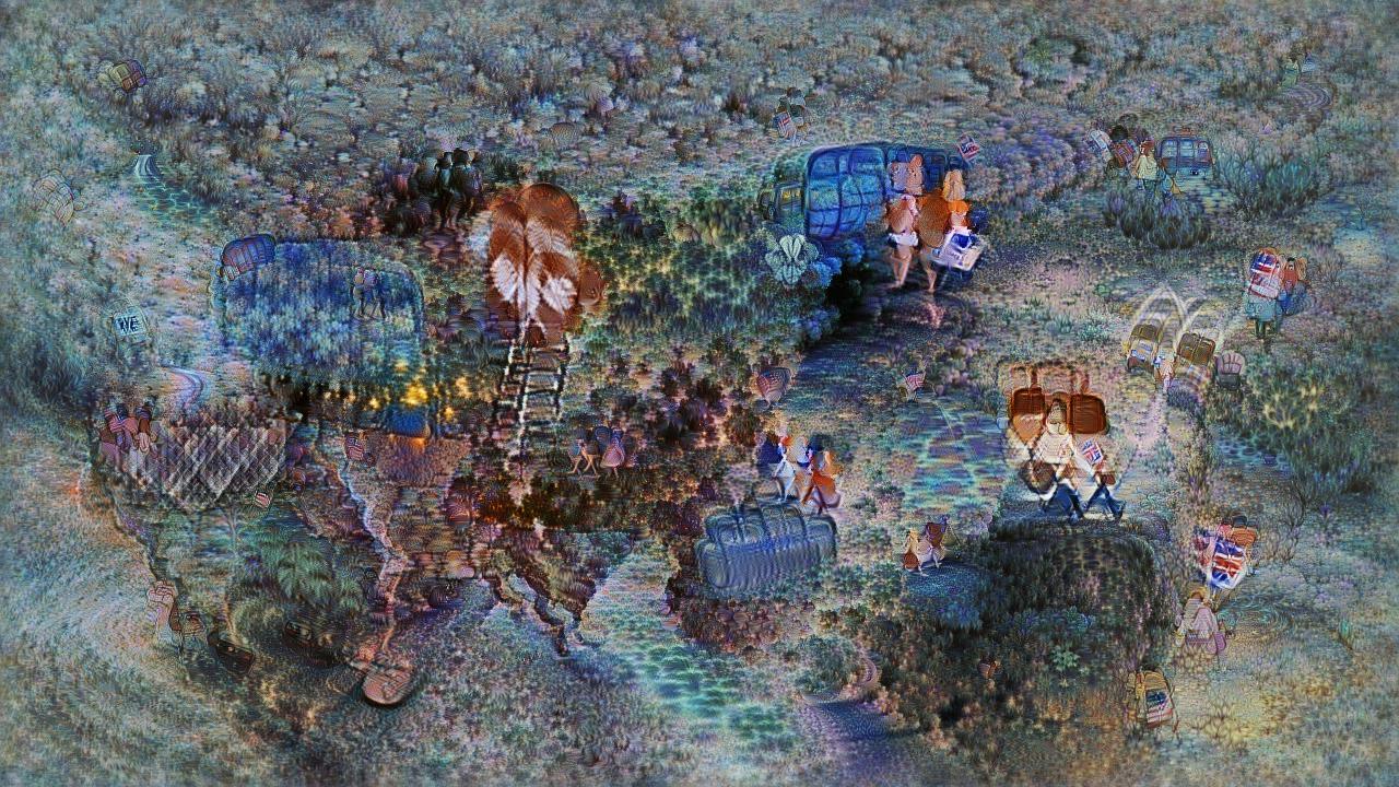 A variety of luggage-looking things and car-looking things. Yellow stars on blue scatter here and there, along with a definite Union Jack. A variety of luggage-looking things and car-looking things. Yellow stars on blue scatter here and there, along with a definite Union Jack.