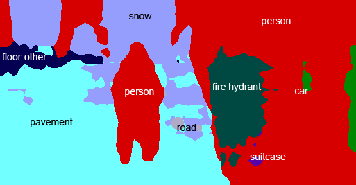 luke and at-ats are segmented as people. kylo is mostly identified as person, except for a floating blob of fire hydrant luke and at-ats are segmented as people. kylo is mostly identified as person, except for a floating blob of fire hydrant