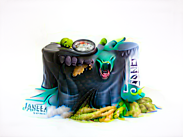 A cake with hints of claws and teeth and snakes and, weirdly, epaulettes.