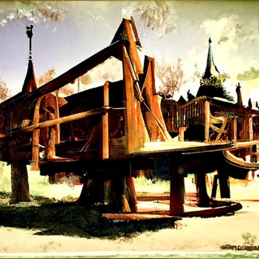 A wooden structure on stilts, with a slatted railing and huge crossbeams