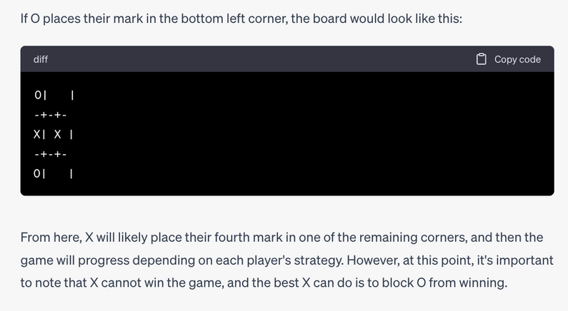 ChatGPT confidently losing at tic-tac-toe