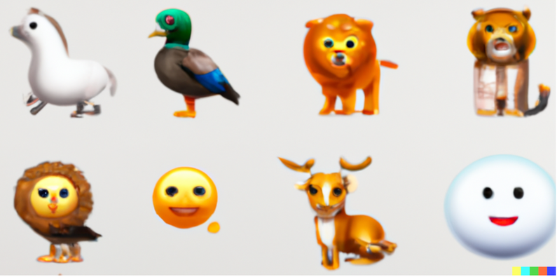 Emoji include some kind of baby seal-horse and a sun-lion-eagle griffin.