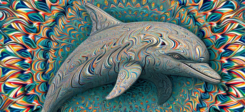 A dolphin with rainbow psychedelic texture